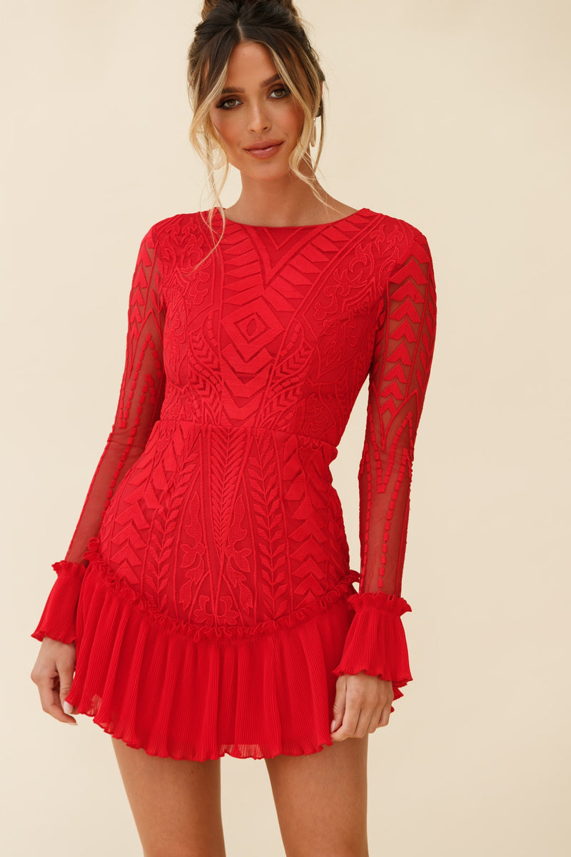 Dreamy Long Sleeve Mini Dress Red ...